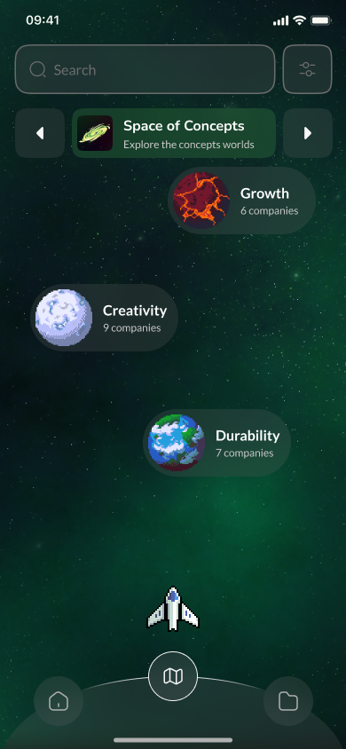 Seekiteazy candidate app showing exploration spaces